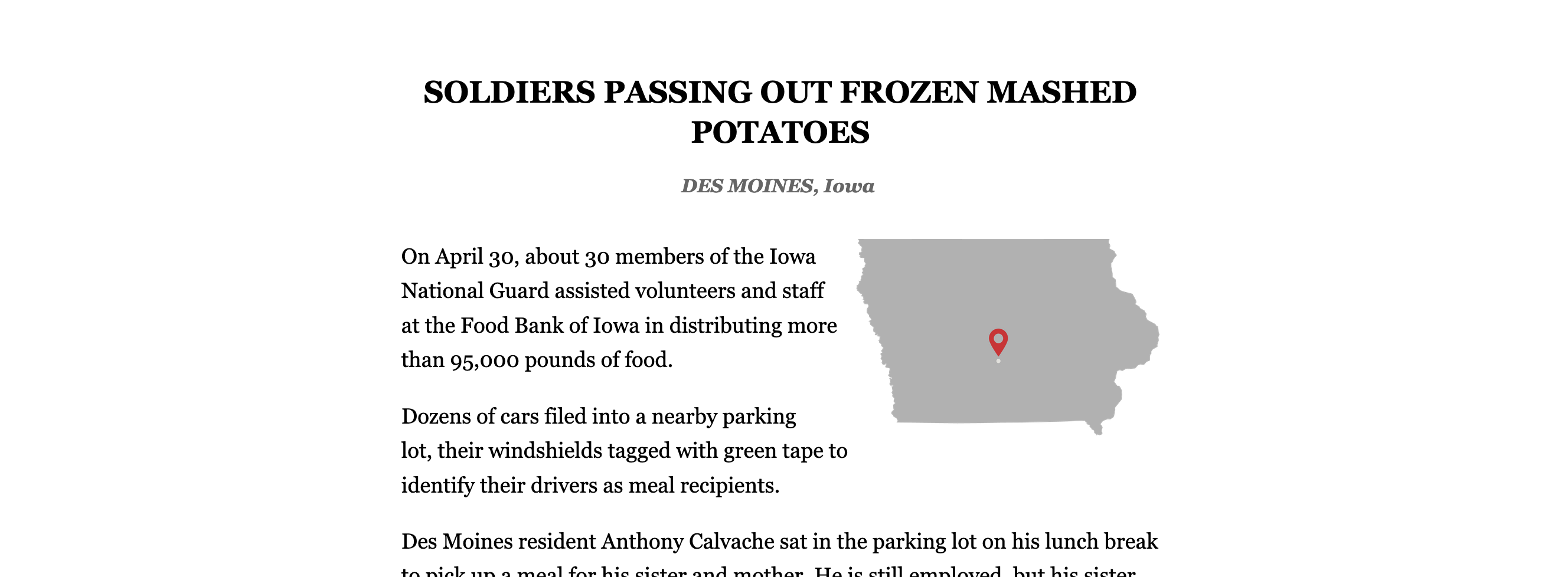 A white screenshot of a listB format article with an icon map of Iowa.