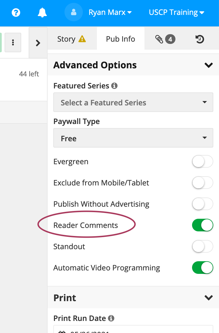 Presto settings for comments