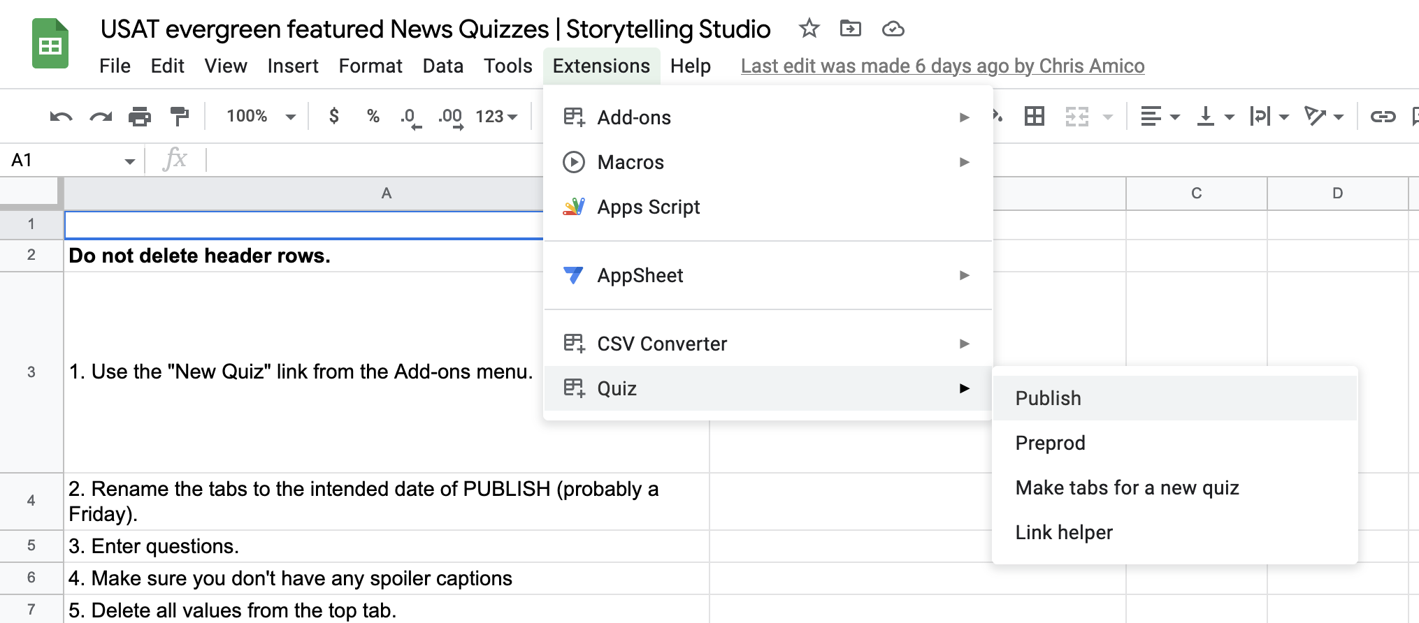 A screenshot of Google Spreadsheet, with the publishing extension highlighted